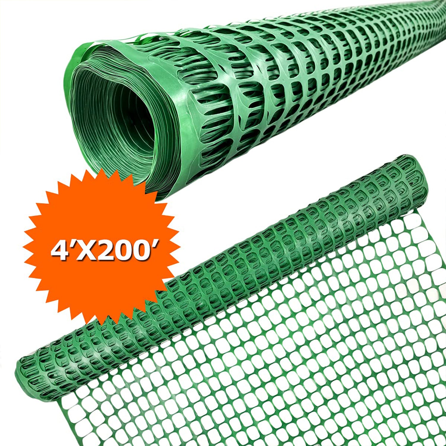 Ashman Plastic Mesh Fence, Construction Barrier Netting, Green, 4'x200'  Feet, 1 Roll, Garden Fencing, Fences Wrap, Above Ground, for Snow, Poultry