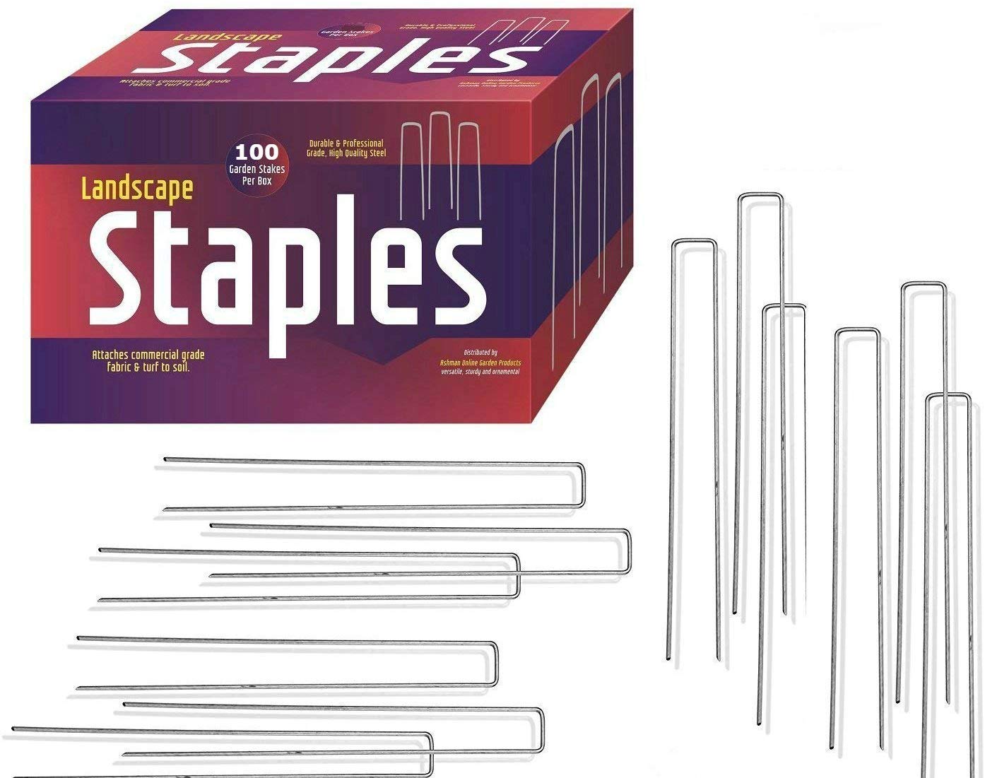 Ashman Galvanized Garden Stakes Landscape Staples 100 Pack 12 Inches