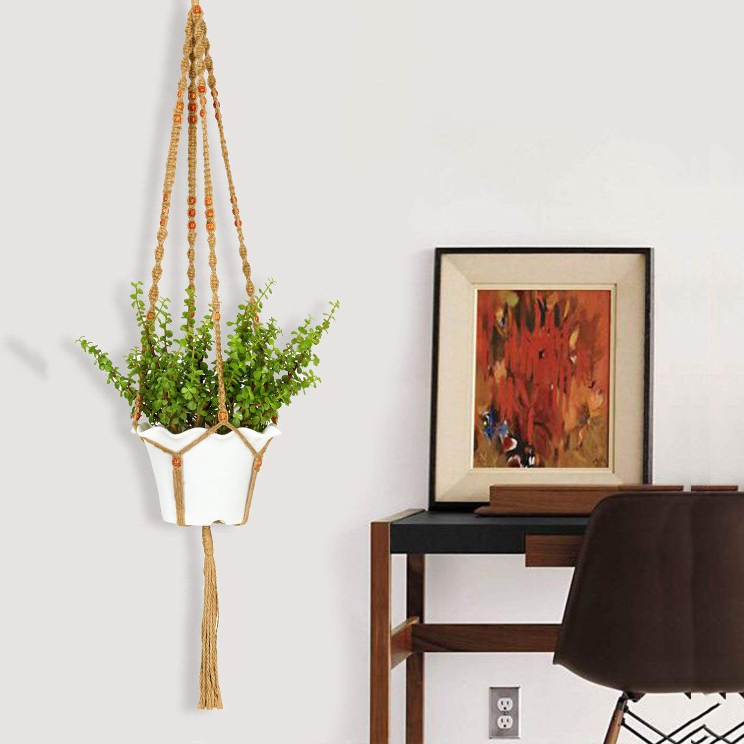 macrame plant hanger with jute AshmanOnline Plant Hanger Macrame Jute 4 Legs 48 Inch with Beads – Ashman Online