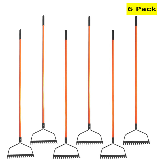 Ashman Bow Rake (6 Pack) – Heavy Duty 56 Inch Fiberglass Handle, Equipped with Rubber Grip Handle for a Strong Hold When Working – Rust Resistant