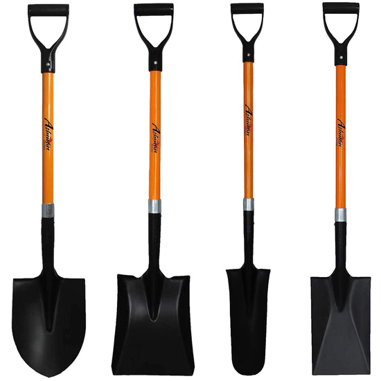 Ashman 4 Various Assorted Shovels 41 in. Long D Handle Grip-Metal Round, Square, Drain Spade and Spade Shovel (4-Piece)
