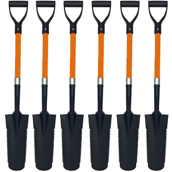 Ashman 27 in. Fiberglass Handle Short Handle Drain Shape Teeth Shovel, D-Grip with Heavy-Duty Metal Blade Shovel (6-Pack)