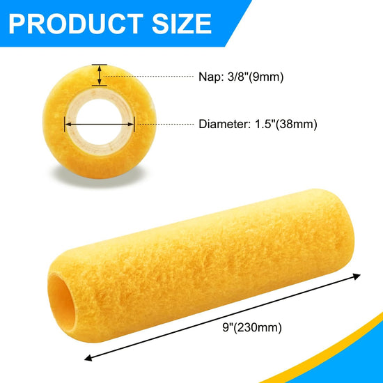 Ashman 9" Microfiber Roller Cover Yellow color – 3/8" Nap (3-Pack)