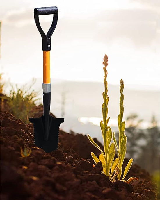 Ashman 27 in. L Fiberglass Handle Short Handle Drain Shape Teeth Shovel, D-Grip with Heavy-Duty Metal Blade Shovel (1-Pack)