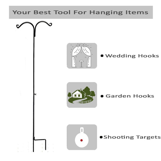 Ashman Black Shepherd Hook 65 Inch, 1/2 Inch (12MM) Diameter, Super Strong, Rust Resistant Steel Hook for Hanging Plant Baskets, Bird Feeders and more