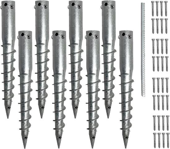 Ashman Ground Screw Round Posts (8 Pack), Outdoor No Dig Ground Screw Anchor with helical spiral, 21" Inch Long - Fits Round Post & Flag Pole Base Ground Mount Screw in Post Stake, Mailbox Posts.