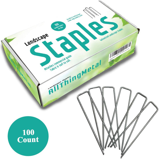 AllThingMetal Galvanized Garden Stakes Landscape Staples 100 Pack 6 Inch Sod and Fence Stake - Sturdy Rust Resistant Gardening Supplies for Anchoring