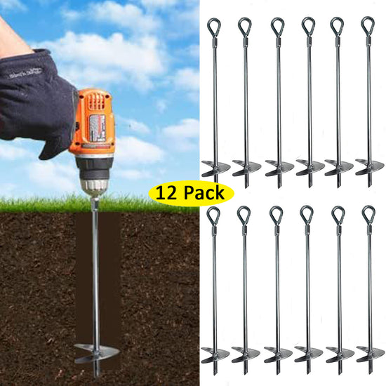 Ashman Black Ground Anchor 18 Inches in Length and 1/4 inch in Diameter, Ideal for Securing Animals, Tents, Canopies, Car Ports, Swing Sets (12 Pack)