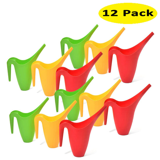 Ashman Set of 12 Watering Can, Indoor and Outdoor Use, Assorted Colors which Include Red, Green, Yellow, 2 Liter Capacity, 12 Pack