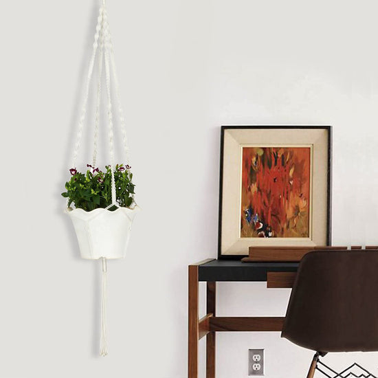 Plant Hanger Macrame White 48 Inches Long With Silver Ring, Beautifully Handmade.