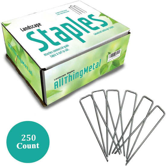 AllThingMetal Galvanized Garden Stakes Landscape Staples: 6 Inch Long Sod Staples and Fence Stakes - Rust Resistant (250 Count - Extra Heavy Duty)