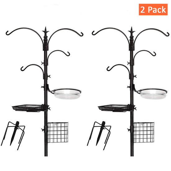 Ashman Deluxe Premium Bird Feeding Station, 22" Wide x 91" Tall (82 inch Above Ground) Black, Multi Feeder Hanging Kit & Bird Bath for Attracting Wild Birds, Birdfeeder & Planter Hanger (2 Pack)