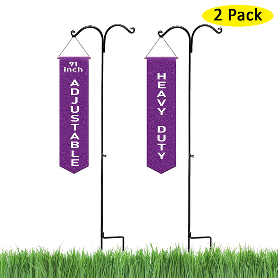 Ashman 91 Inch Adjustable Shepherds Hook with Twin Hooks 5/8 Inches Thick, Super Strong, Rust Resistant Steel Hook for Hanging Plant Baskets, Bird Feeders, Lanterns, Wind Chimes (2 Pack)