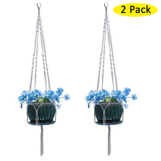Ashman White Plant Hanger - 2 Pack - Macrame with Silver Ring, Beautifully Handmade Large 4 Leg Arms Used for Round & Square Pots Hanging Basket.