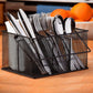 Ashman Silverware Caddy - Flatware, Cutlery, and Utensil Organizer with Napkin Holder & Condiments for Kitchen, Dining, Outdoors - Black Steel Mesh