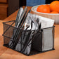 Ashman Silverware Caddy - Flatware, Cutlery, and Utensil Organizer with Napkin Holder & Condiments for Kitchen, Dining, Outdoors - Black Steel Mesh