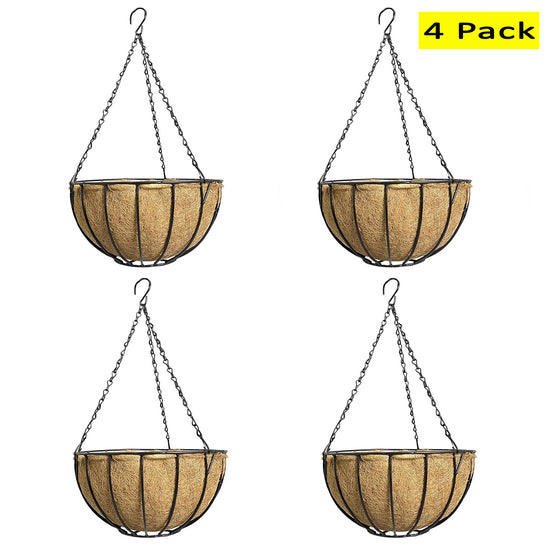 Ashman 12" Round Wire Hanging Plant Basket Hanging Flower Planter Basket Ideal for Fences, Round Wire 4 Pack