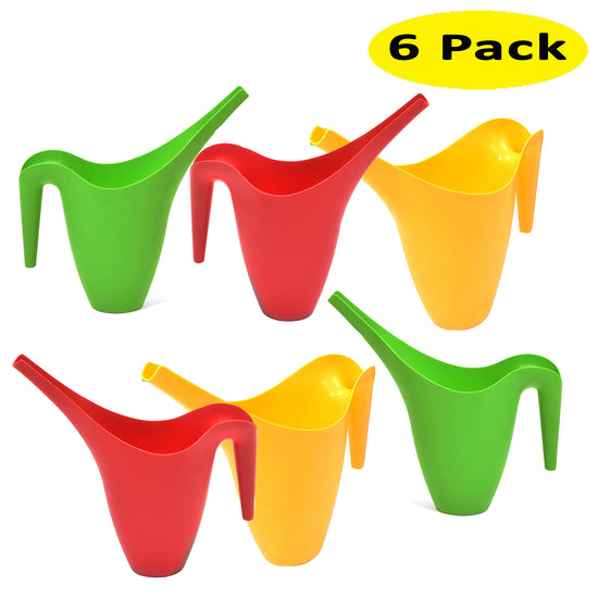 Ashman Set of 6 Watering Cans, Indoor and Outdoor Use, Red, Green, Yellow, 2 Liter Capacity, 6 Pack