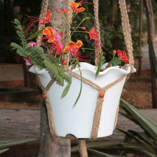 AshmanOnline Plant Hanger Macrame Jute 4 Legs 48 Inch with Beads