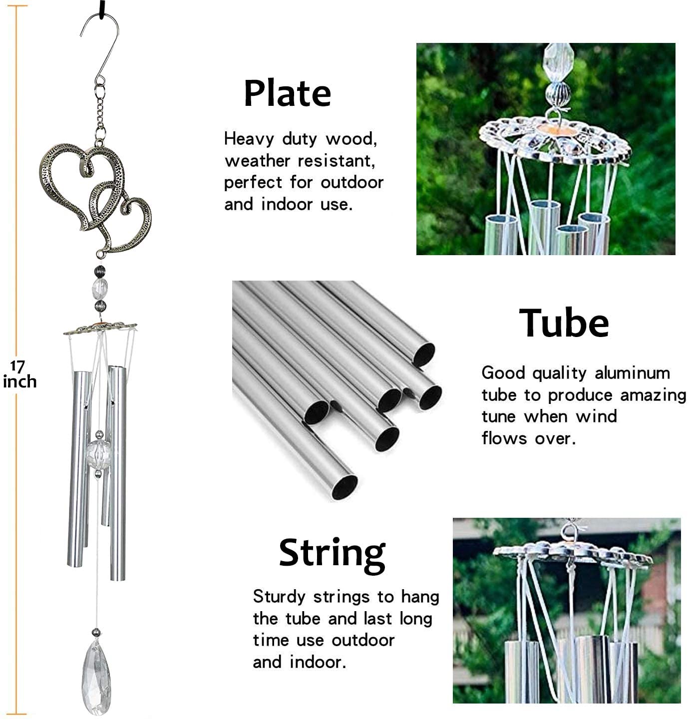 Ashman 17 inch Wind Chime with Double Heart Deep Tone Sympathy Wind Ch –  Ashman Online