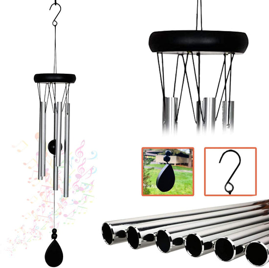 Ashman 20 inch Large Deep Tone Sympathy Silver color Wind Chimes with 5 Copper Vein Tubes - Tuned Relaxing Melody Gift Décor for Indoor and Outdoor.
