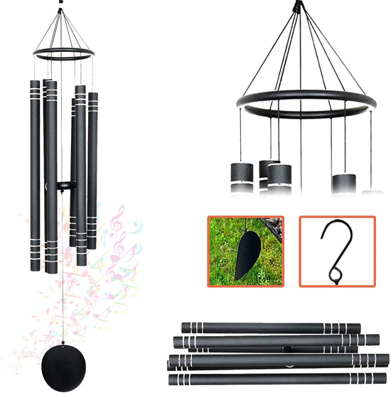 Ashman 42 inch Black Wind Sympathy Chimes with 5 Copper Vein Tubes - Tuned Relaxing Melody Gift Décor for Patio, Garden, Home, Balcony.