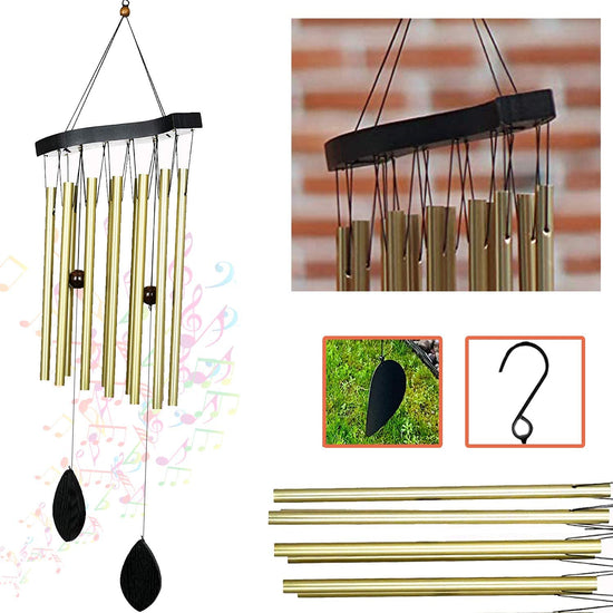 Ashman 30 inch Golden Wind Chimes - Tone Sympathy Wind Chimes with 12 Golden Copper Vein Tubes -  A Product for Indoor and Outdoor Décor.