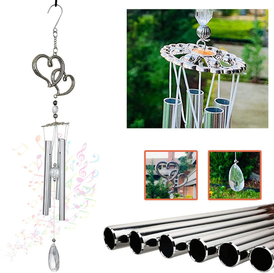 Ashman 17 inch Wind Chime with Double Heart Deep Tone Sympathy Wind Chimes with 4 Copper Vein Tubes - For Indoor and Outdoor Home Décor.