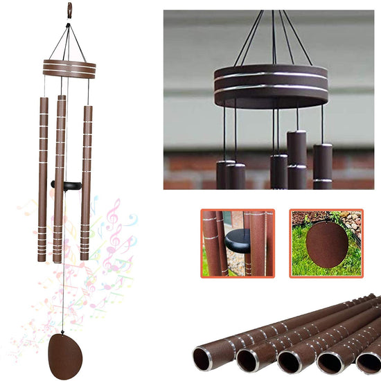 AshmanOnline 40 inch Brown Wind Chimes - Tone Symphony Wind Chimes with 5 Brown Copper Vein Tubes - Tuned Relaxing Melody Gift Décor for Patio, Garden, Home, Balcony, Indoor and Outdoor.