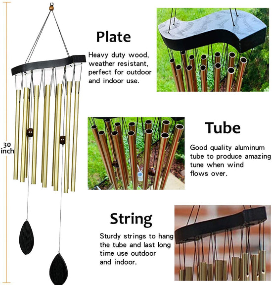 Ashman 30 inch Golden Wind Chimes - Tone Sympathy Wind Chimes with 12 Golden Copper Vein Tubes -  A Product for Indoor and Outdoor Décor.