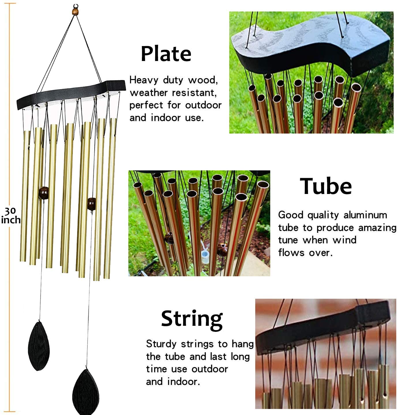 Ashman 30 inch Golden Wind Chimes - Tone Sympathy Wind Chimes with 12 –  Ashman Online