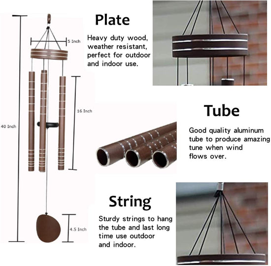 AshmanOnline 40 inch Brown Wind Chimes - Tone Symphony Wind Chimes with 5 Brown Copper Vein Tubes - Tuned Relaxing Melody Gift Décor for Patio, Garden, Home, Balcony, Indoor and Outdoor.