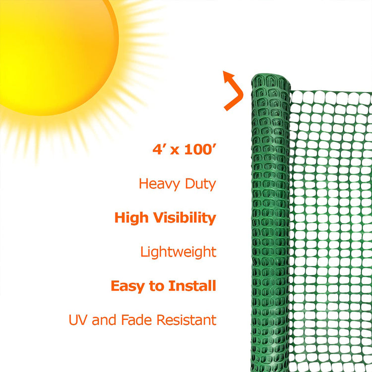 Ashman 100 ft. x 4 ft. Plastic Mesh Fence, Construction Barrier Netting, Garden Fencing, Fences Wrap, Green, 1 Roll