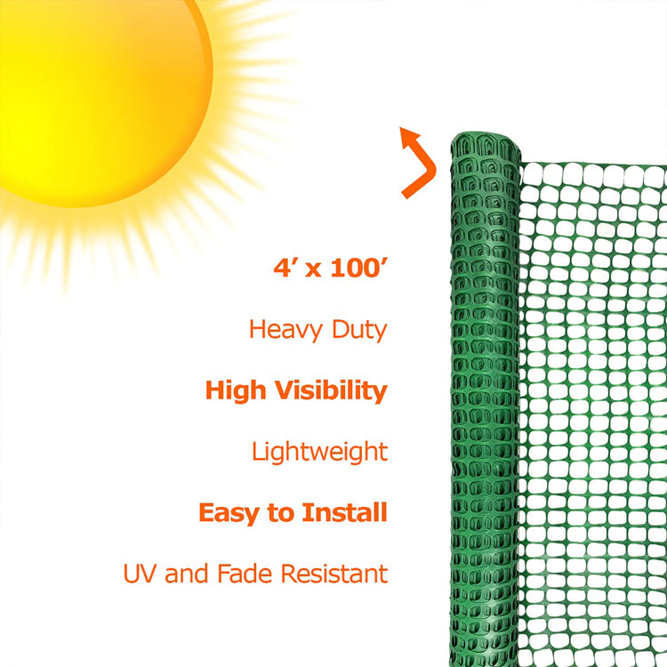 Ashman Plastic Mesh Fence, Construction Barrier Netting, Green, 4'x200'  Feet, 1 Roll, Garden Fencing, Fences Wrap, Above Ground, for Snow, Poultry