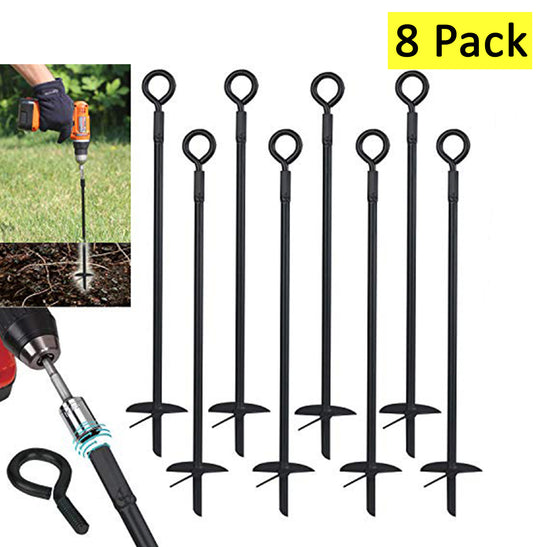 Ashman Black Ground Anchor 15 Inches in Length and 10MM Thick in Diameter, Ideal for Securing Animals, Tents, Canopies - Ground Anchor Drill - 8 Pack