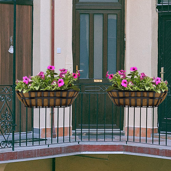 Ashman Trough 1 Pack, Deck Railing Planter Box, Black, Metal Garden Trough Deck Planter with Coco Liners.