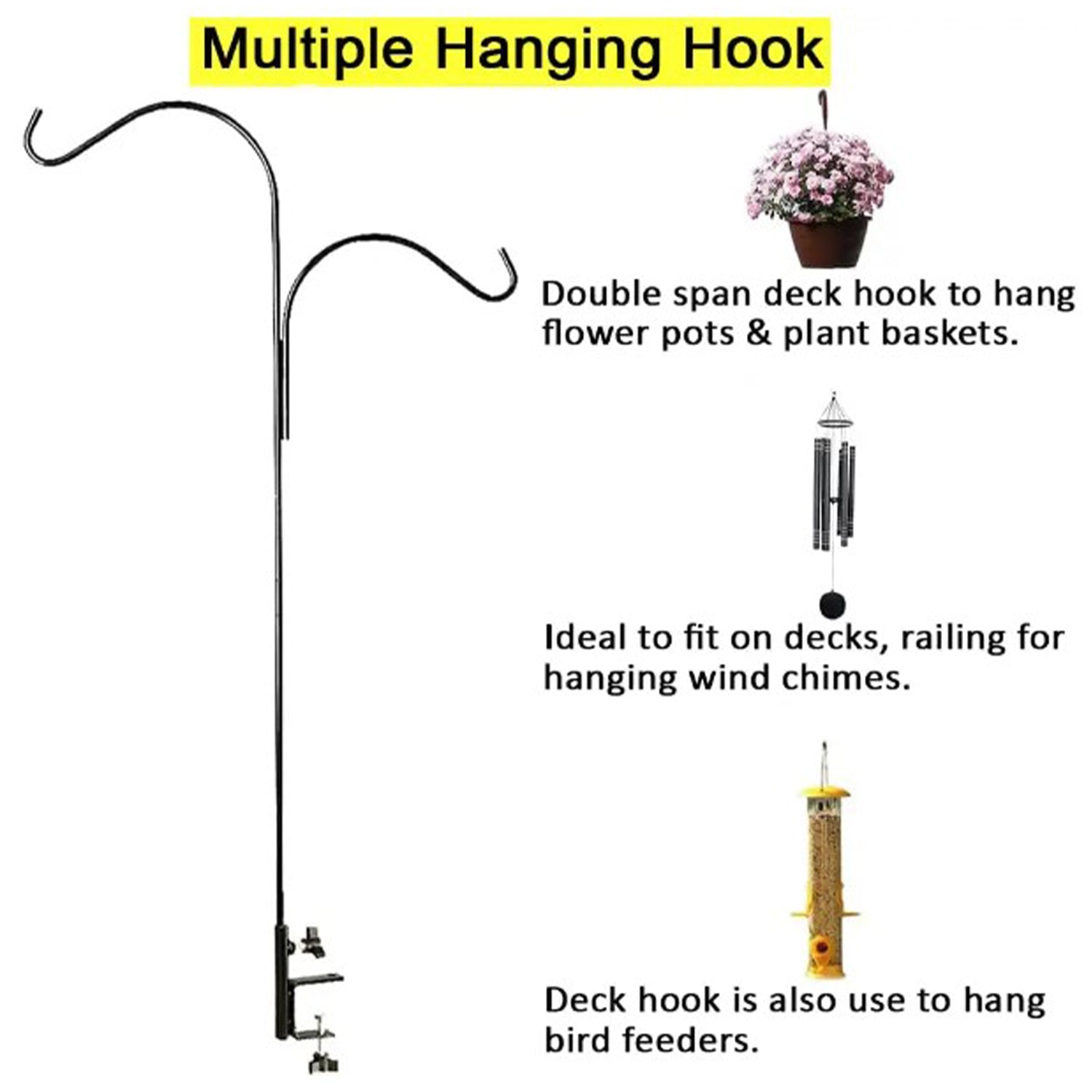 Ashman Double Span Black Deck Hook, Made of Premium Metal 46-Inch