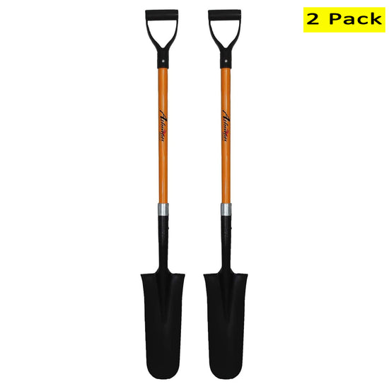 Ashman Drain Spade Shovel (2 Pack) - 48 Inches Long Handle Spade with D Handle Grip - Durable Handle with a Thick Metal Blade - Multipurpose Premium Quality Orange Shovel.