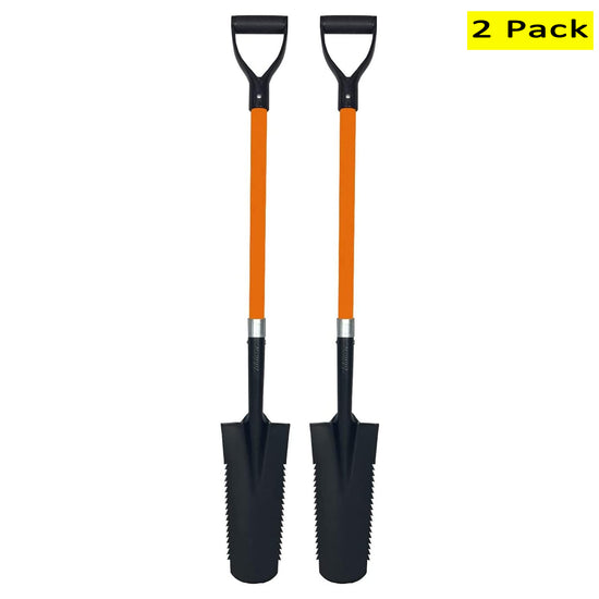 Ashman Drain Spade with Sharp Teeth (2 Pack) - 48 Inches Long Handle Spade with D Handle Grip - Durable Handle with 16 Inch Metal Blade - Multipurpose Premium Quality Orange Shovel.