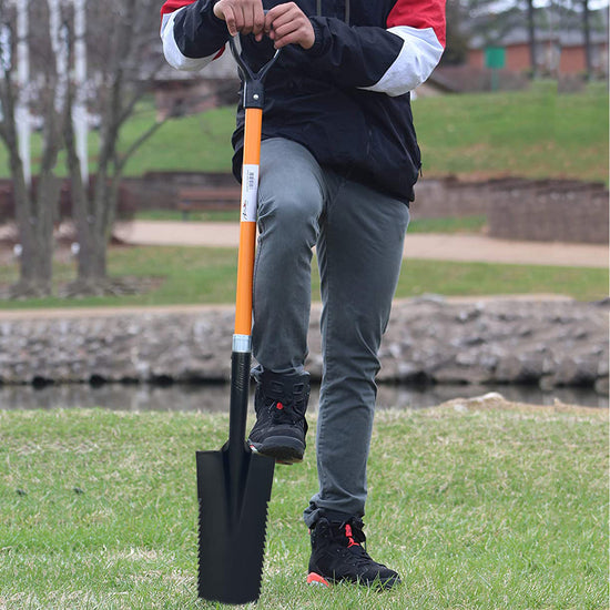 Ashman Drain Spade with Sharp Teeth (6 Pack) - 48 Inches Long Handle Spade with D Handle Grip - Durable Handle with 16 Inch Metal Blade - Multipurpose Premium Quality Orange Shovel.