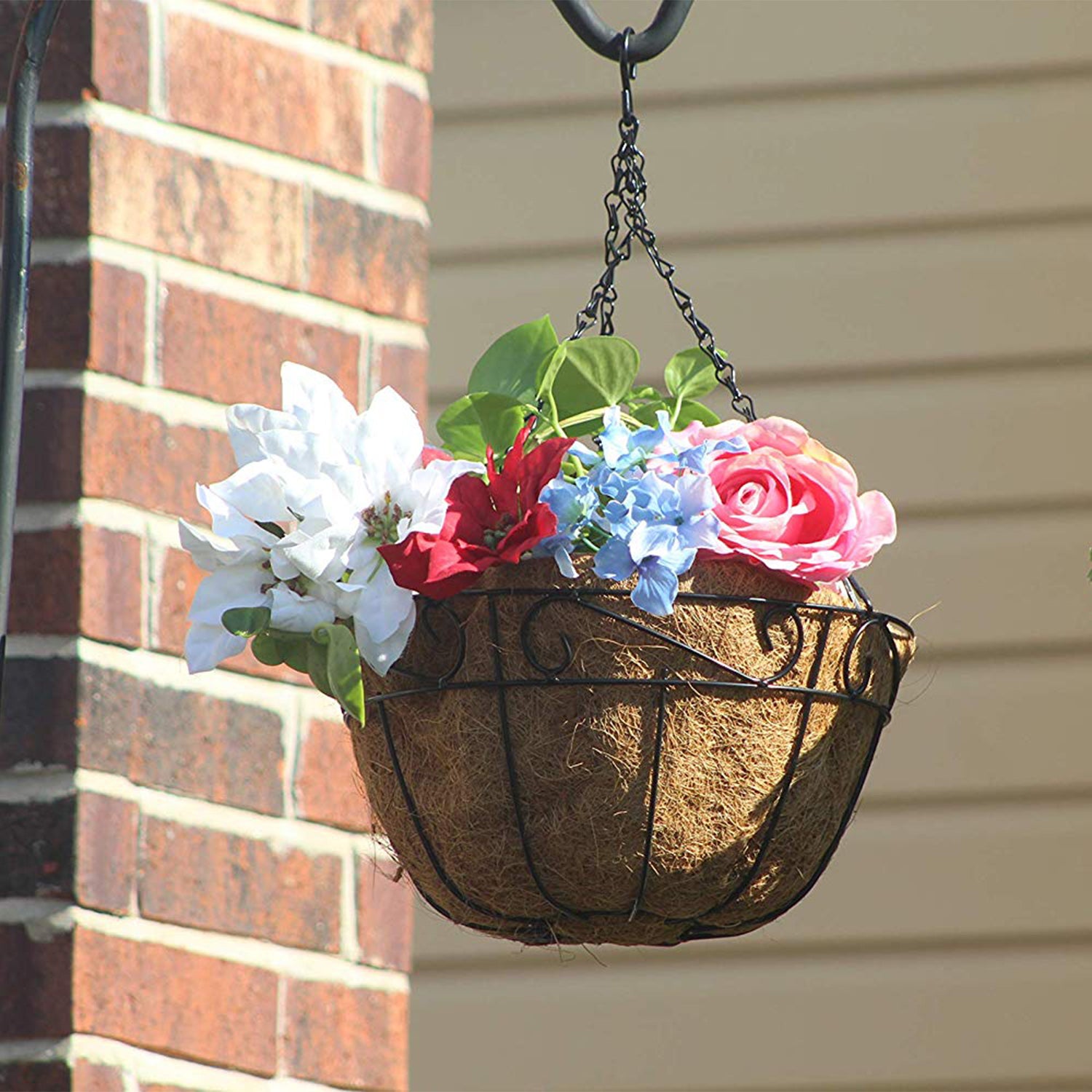 big hanging planter Ashman Metal Hanging Planter Basket with Coco Coir Liner Round Wire Plant Holder Chain Porch Décor Flower Pots Hanger (200 Count)