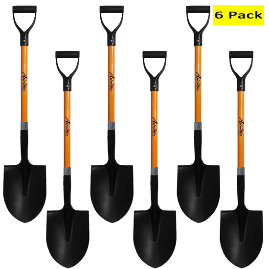 Ashman Round Shovel (Large) – (6 Pack) – The Round Shovel has a D Handle Grip with 41 Inches Long shaft – Heavy duty Blade with a shaft made of Fiber Glass.