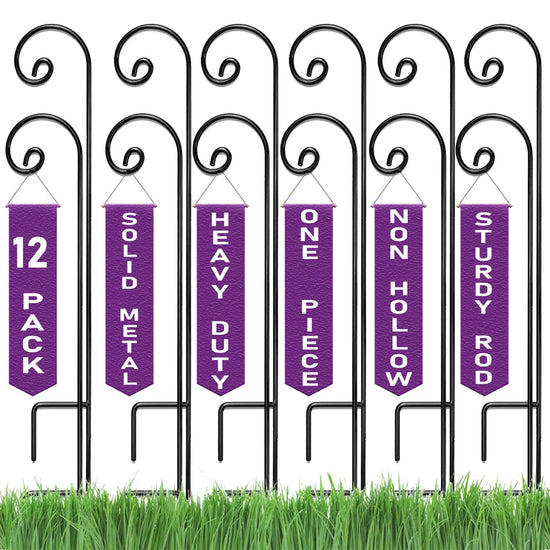 Ashman Shepherd Hook 65 Inch 12 Pack, 1/2 Inch Thick, Made of Premium Metal for Hanging Bird Feeders, Mason Jars, Plant Hangers, Flower Basket, Christmas Lights, Lanterns, Garden Stakes and Weddings.