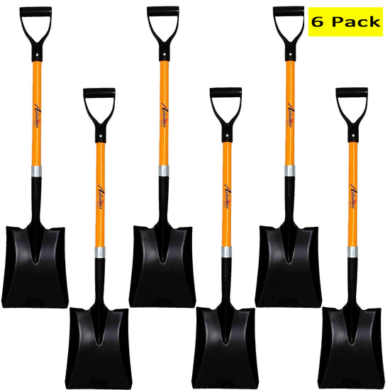 Ashman Square Shovel (Large) – (6 Pack)– 41 Inches Long D Grip with Durable Handle – Premium Quality Multipurpose Orange Square Shovel with Strong.